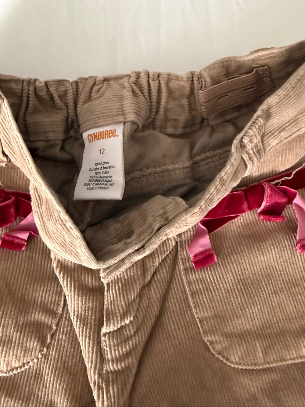 Gymboree Tan Corduroy Skirt with Pink Ribbon Accents